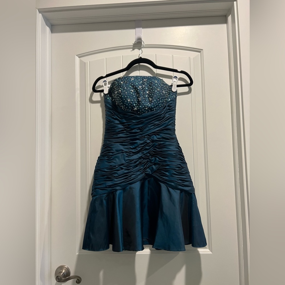 Turquoise beaded short, formal dress